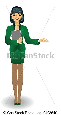 Vector Clipart Of Girl In A Green Suit   Attractive Young Woman In A