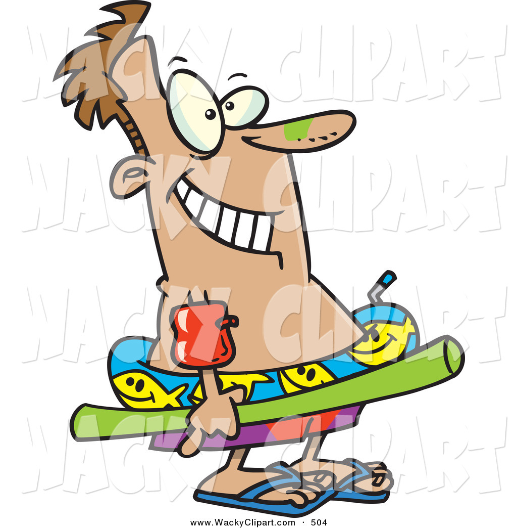Clipart Excited Man With Sunscreen His Nose Floaties