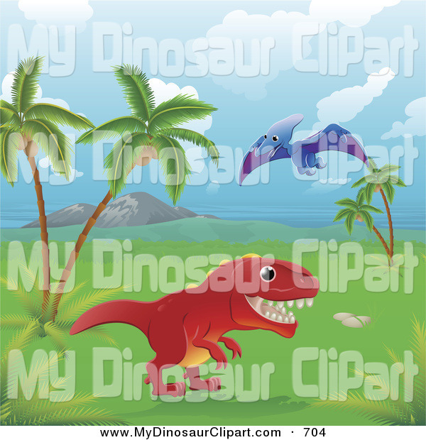 Clipart Of Dinosaurs In A Tropical Prehistoric Landscape By Geo Images