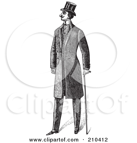 Clipart Retro Black And White Gentleman Tipping His Hat And Carrying A    