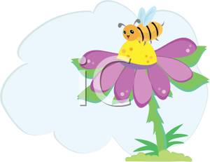 Happy Bee Collecting Pollen Off A Flower Clipart Picture