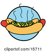 Hotdog In A Bun Topped With Mustard And Relish Clipart Illustration