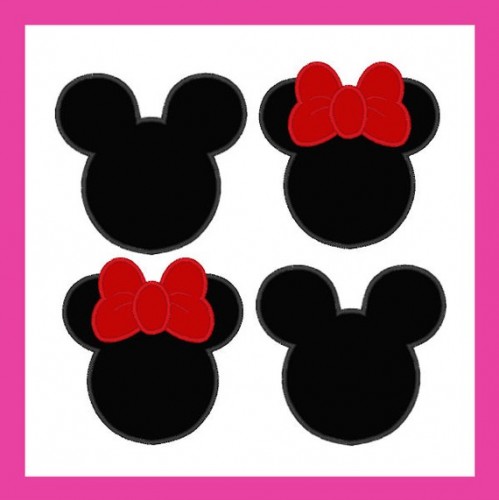 Mickey And Minnie Silhouette Heads Set Of 2 Machine Applique Designs
