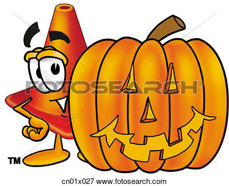 Safety Cone With Halloween Pumpkin  Fotosearch   Search Eps Clipart
