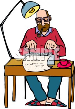 Writer Smoking A Pipe While Typing A Story   Royalty Free Clip Art    