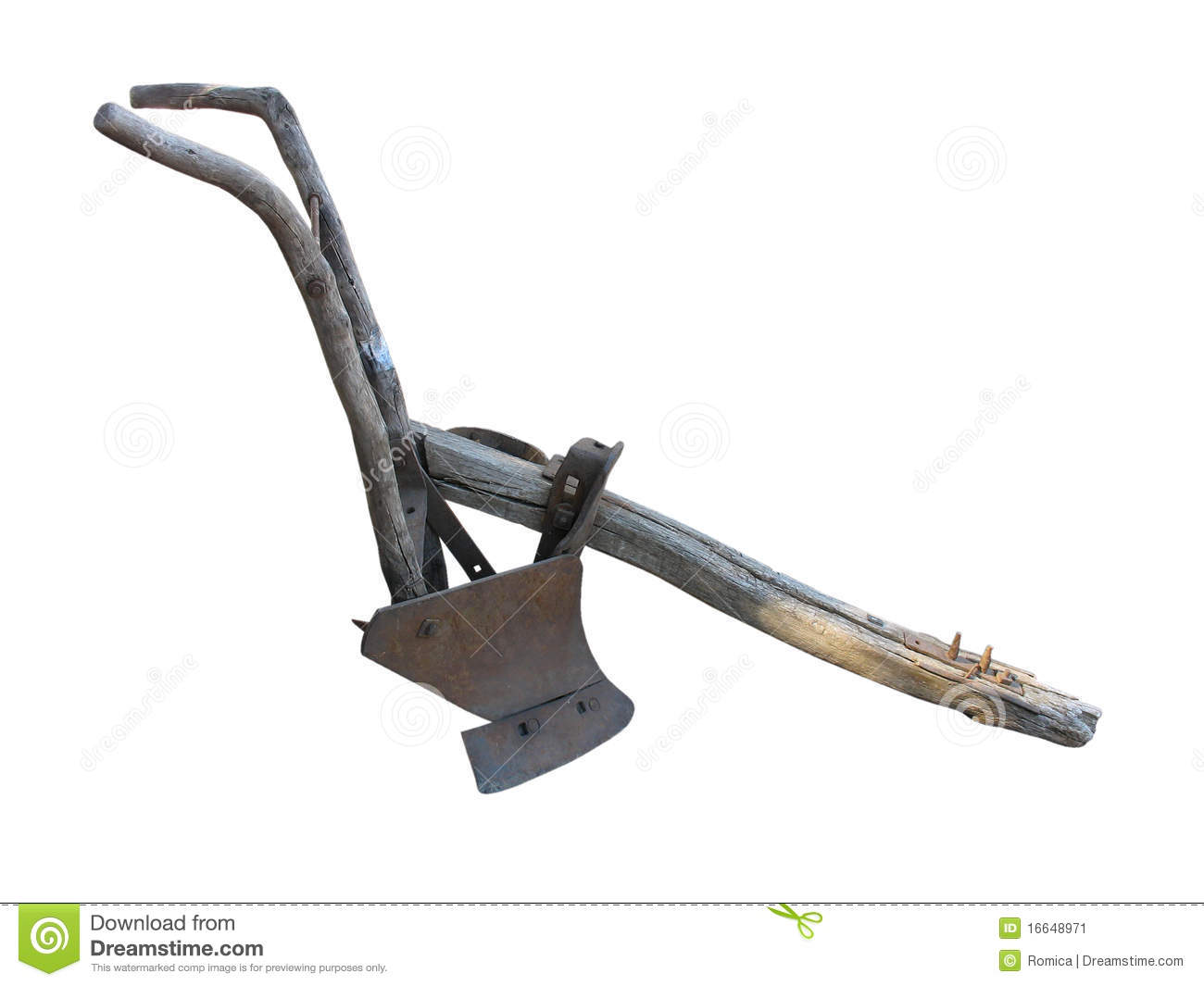 Agricultural Old Manual Plow Isolated Over White Stock Image   Image