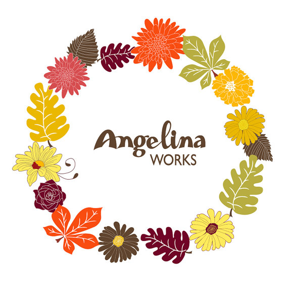 Autumn Flowers Wreath Clip Art Background  Digital Floral Clip Art