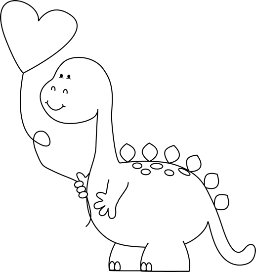 Black And White Valentine Dinosaur With Balloon Clip Art Clip Art
