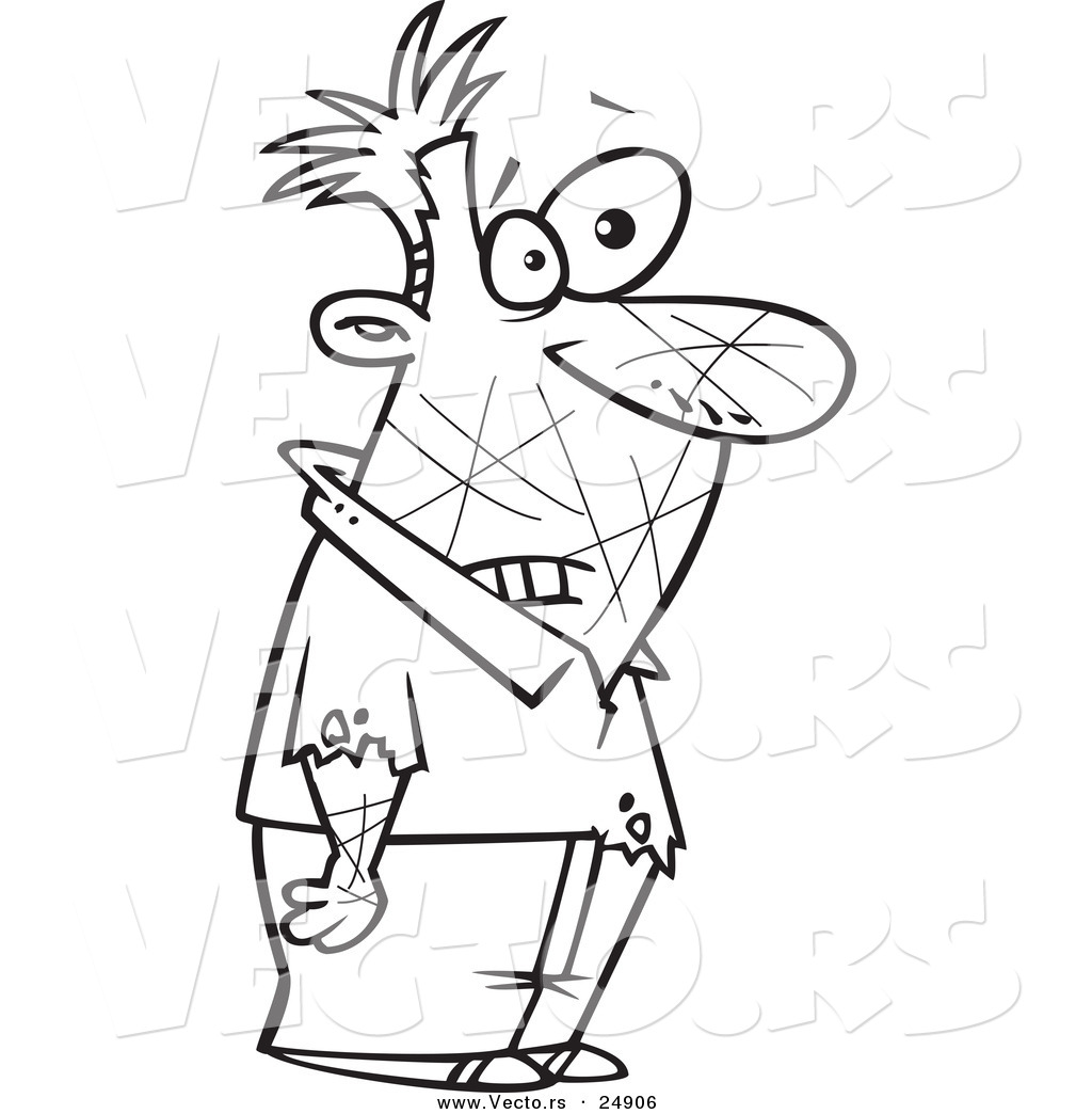 Cartoon Male Cat Owner Covered In Scratches   Outlined Coloring Page