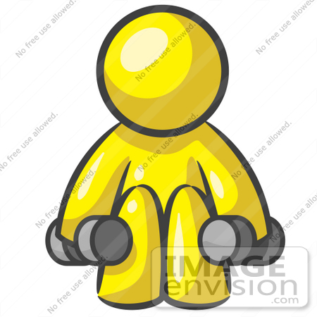 Clip Art Graphic Of A Yellow Guy Character Exercising With Dumbbells    