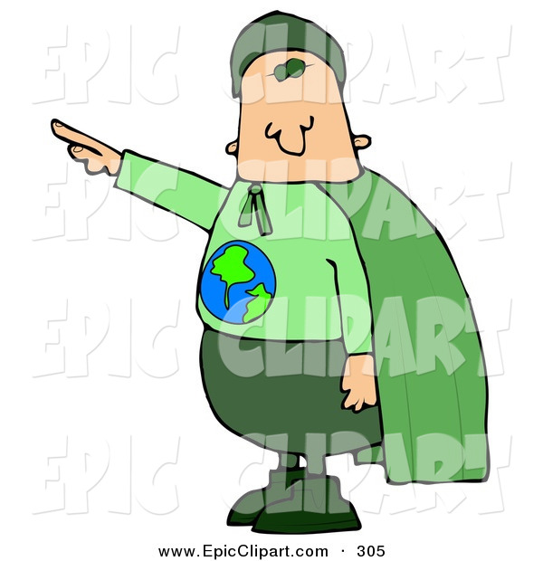 Clip Art Of A Caucasian Environmentalist Man Wearing A Green Cape And