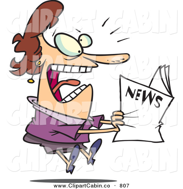 Clip Art Vector Cartoon Of A Paranoid Woman Reading The Newspaper In