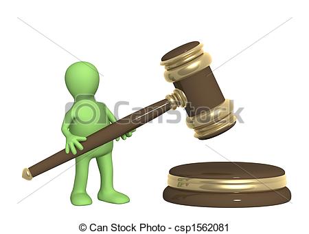 Clipart Of Puppet With Judicial Gavel   3d Puppet With Judicial Gavel
