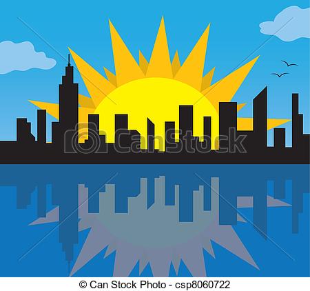 Daytime City Skyline With Large Moon    Csp8060722   Search Clipart