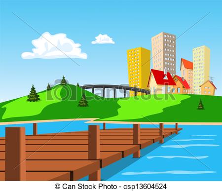 Daytime View Of The City Across The Lake Csp13604524   Search Clipart