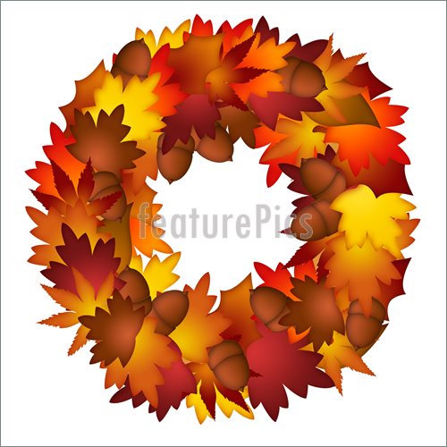 Fall Leaves And Acorns Wreath Isolated On White Background