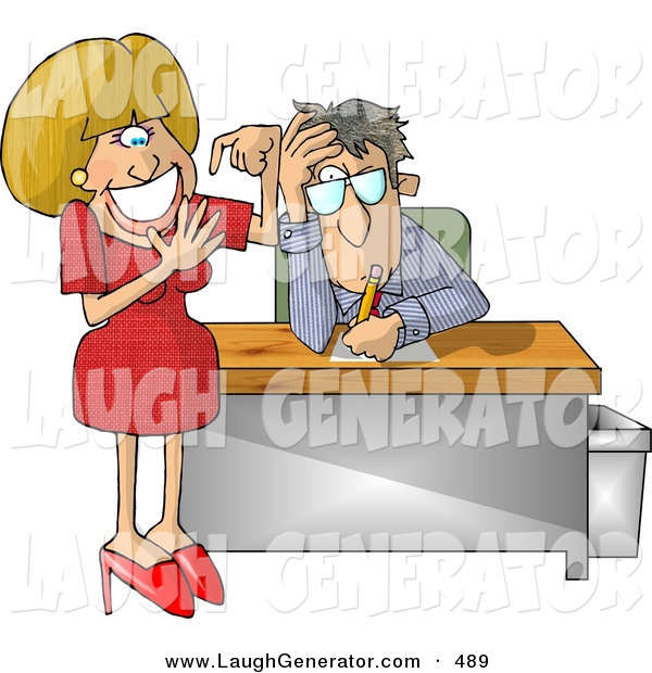 Humorous Clip Art Of An Annoyed Businessman With A Dumb Blonde    