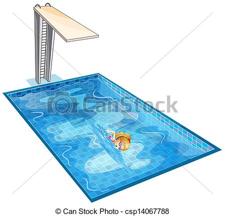 Illustration Of A Girl Swimming At The Pool With A Diving Board On A