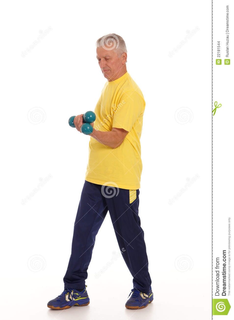 Old Man With Dumb Bells On White Stock Images   Image  22181544