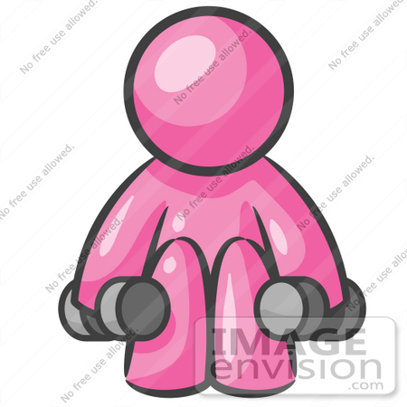 Royalty Free Clipart Of A Pink Guy Character Exercising With Dumbbells    