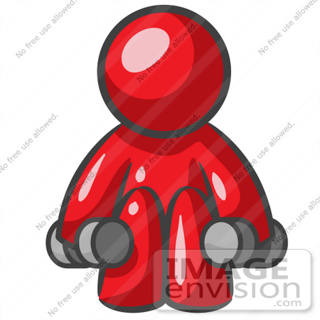 Royalty Free Clipart Of A Red Guy Character Exercising With Dumbbells    