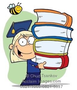     Smiling Girl And A Bee With A Stack Of Textbooks On Graduation Day