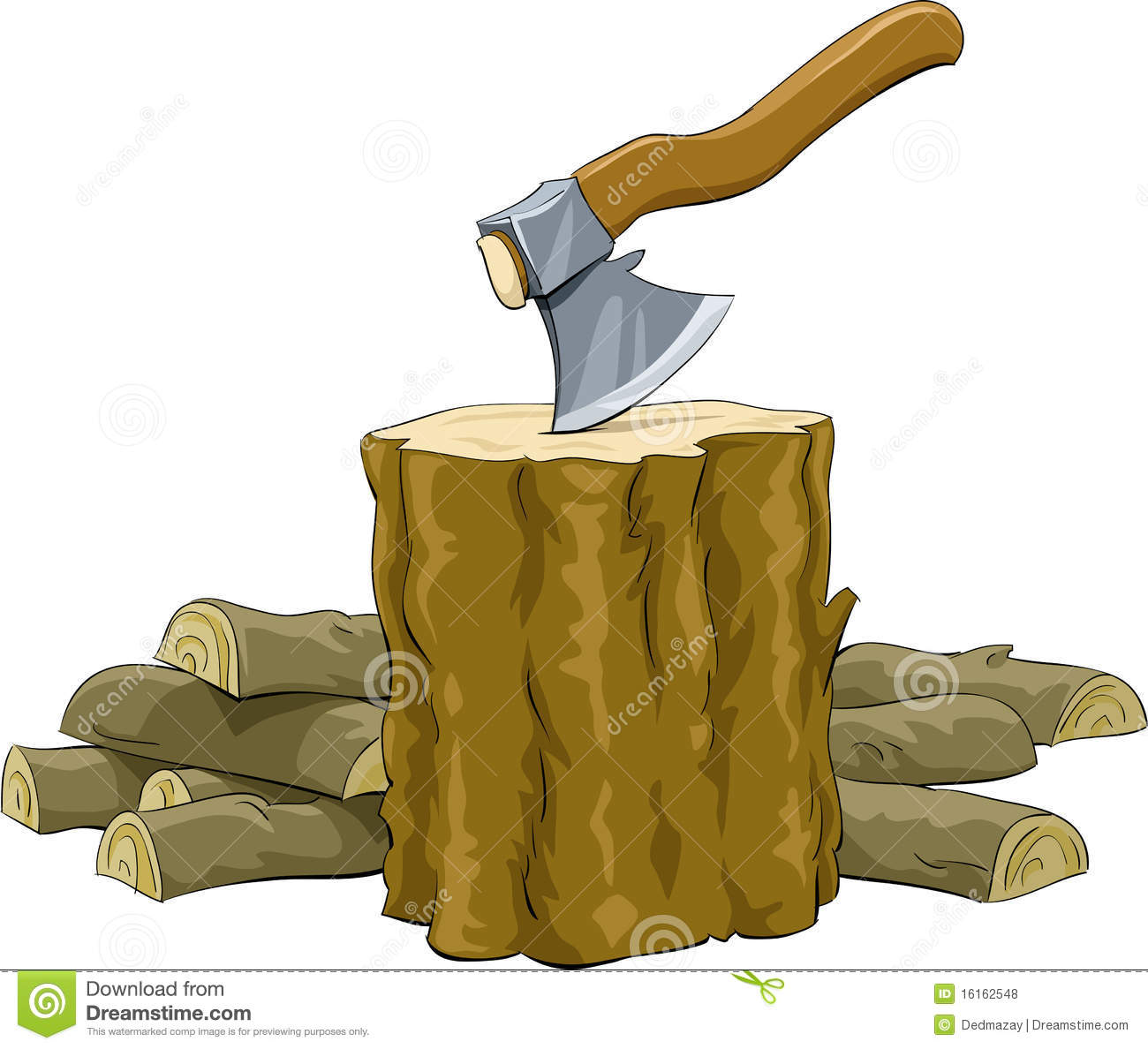 Stump With An Ax And Firewood Vector