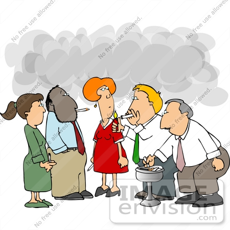 18948 Group Of Employees Chatting And Standing In Smoke While Taking
