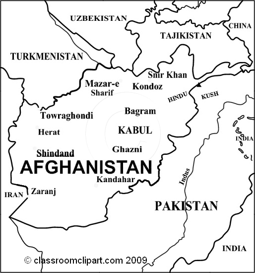 Black And White World Maps   Afghanistan Map 2rbw   Classroom Clipart