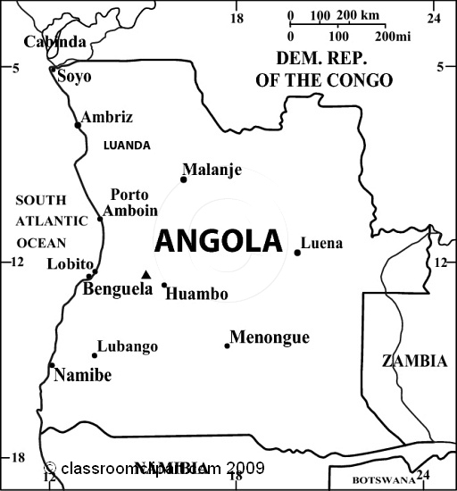 Black And White World Maps   Angola Map 5rbw   Classroom Clipart