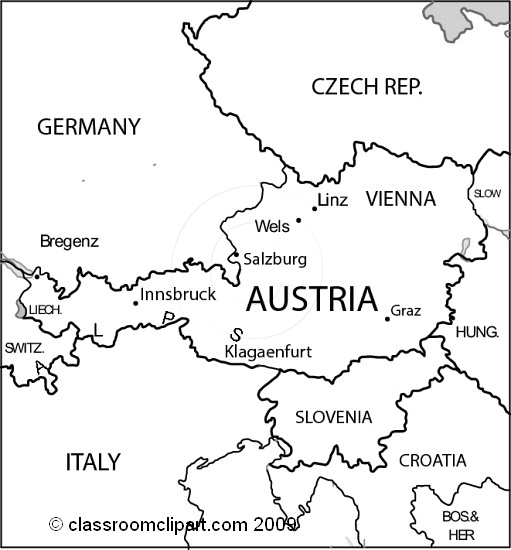 Black And White World Maps   Austria Map 51mbw   Classroom Clipart