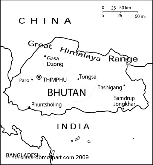 Black And White World Maps   Bhutan Map 24rbw   Classroom Clipart
