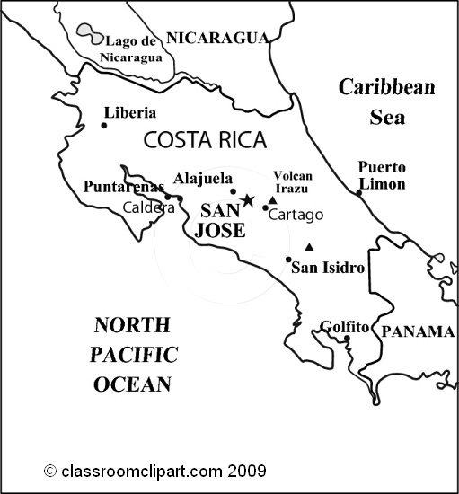 Black And White World Maps   Costa Rica Map 11rbw   Classroom Clipart
