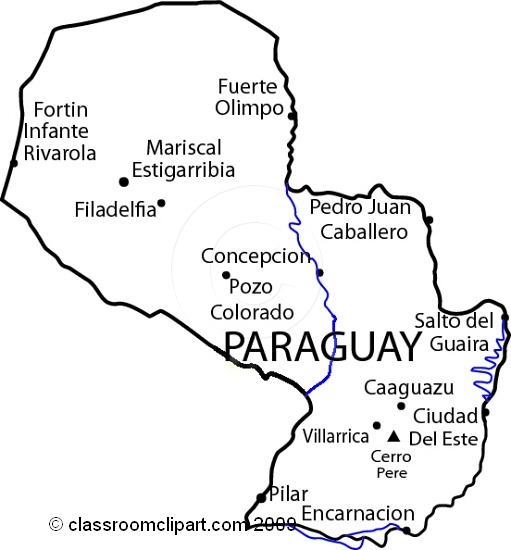 Black And White World Maps   Paraguay Map 2rc   Classroom Clipart