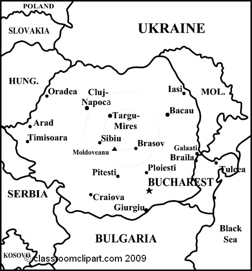 Black And White World Maps   Romania Map 16rbw   Classroom Clipart