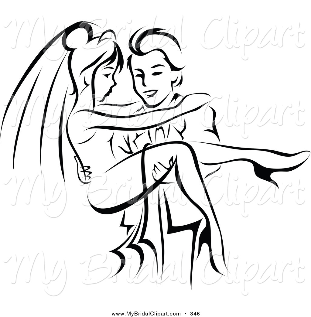 Bridal Clipart Of A Black And White Groom Carrying His Beautiful Bride