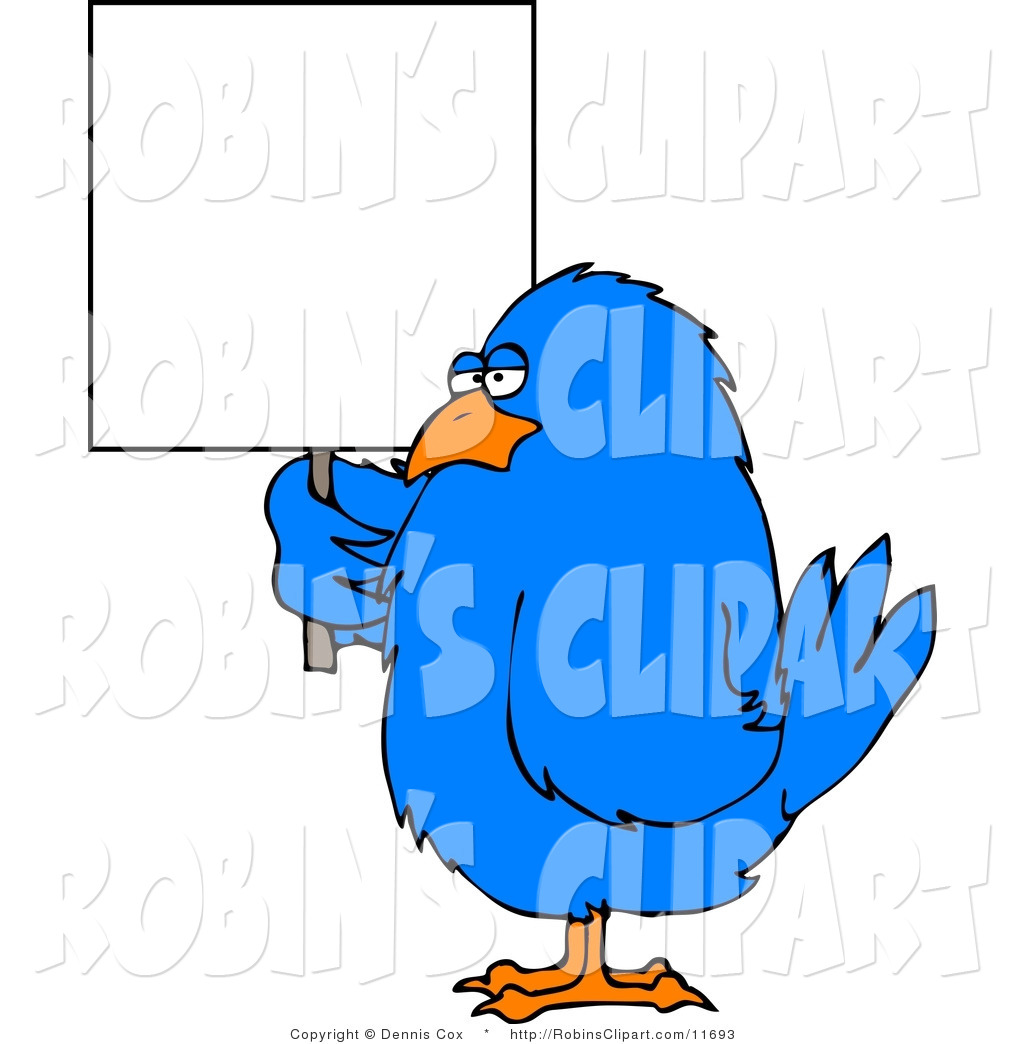 Clip Art Of A Big Blue Bird Holding Blank Advertising Sign By Dennis