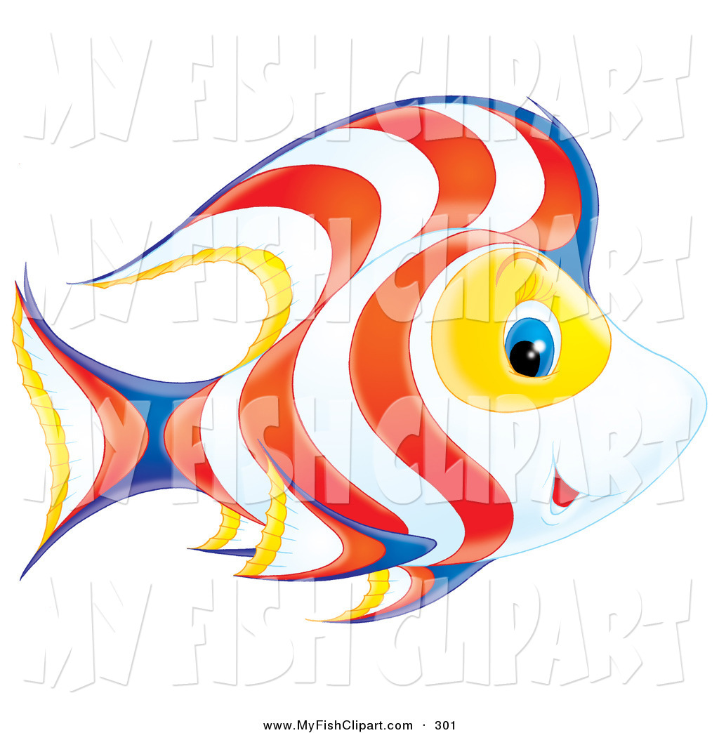 Clip Art Of A Cute Happy White Yellow Blue And Orange Fish With Wavy    