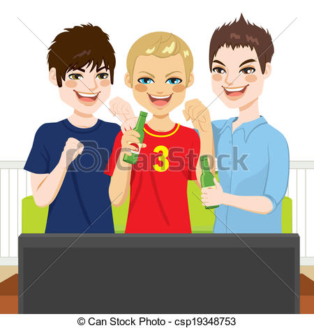 Clipart Vector Of Friends Watching Game   Three Young Friends Watching
