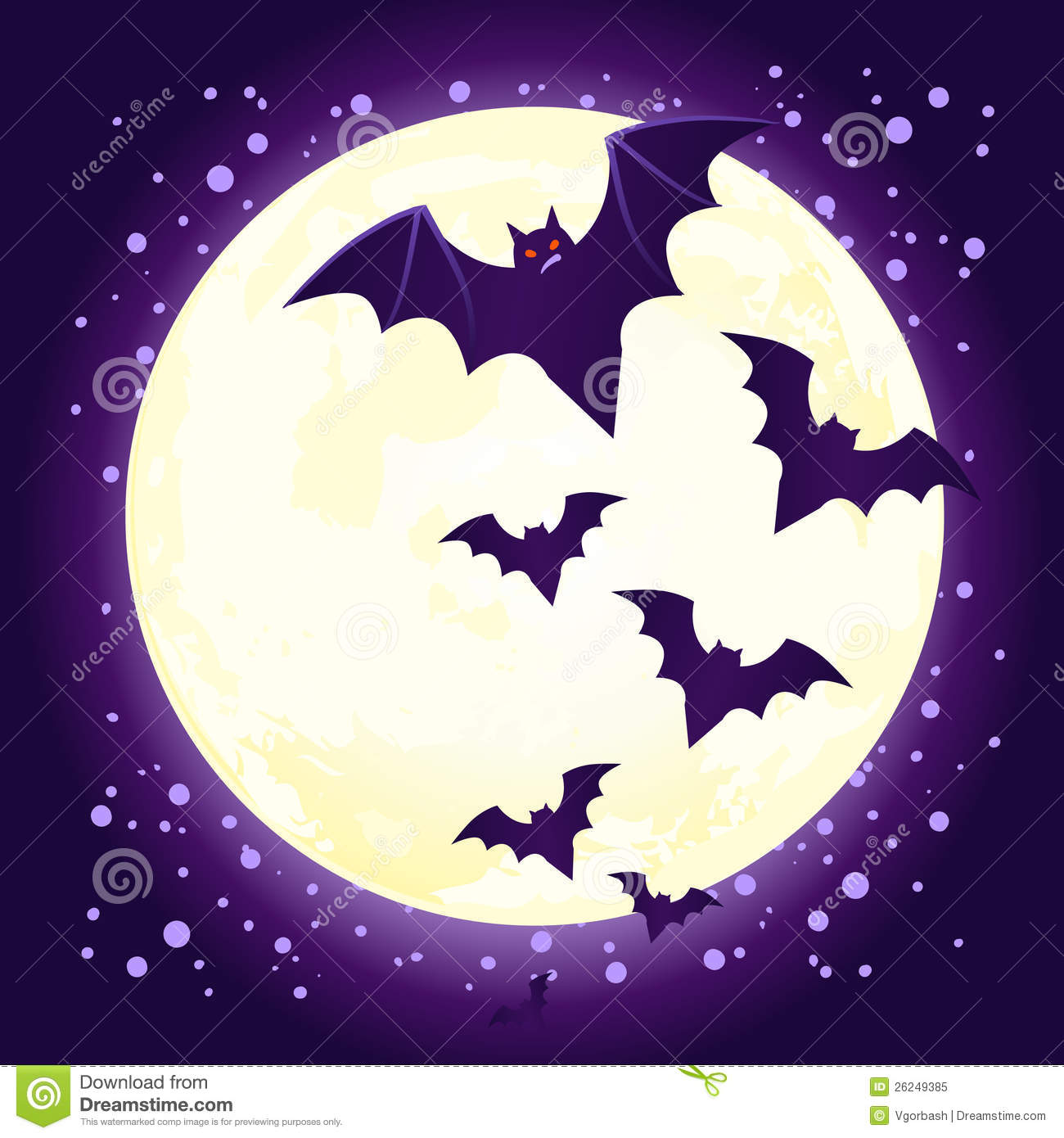 Halloween Cute Bat Flying Against Full Moon Royalty Free Stock Photo    