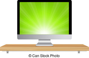 Monitor Icon Wooden Shelf Isolated On White Background   