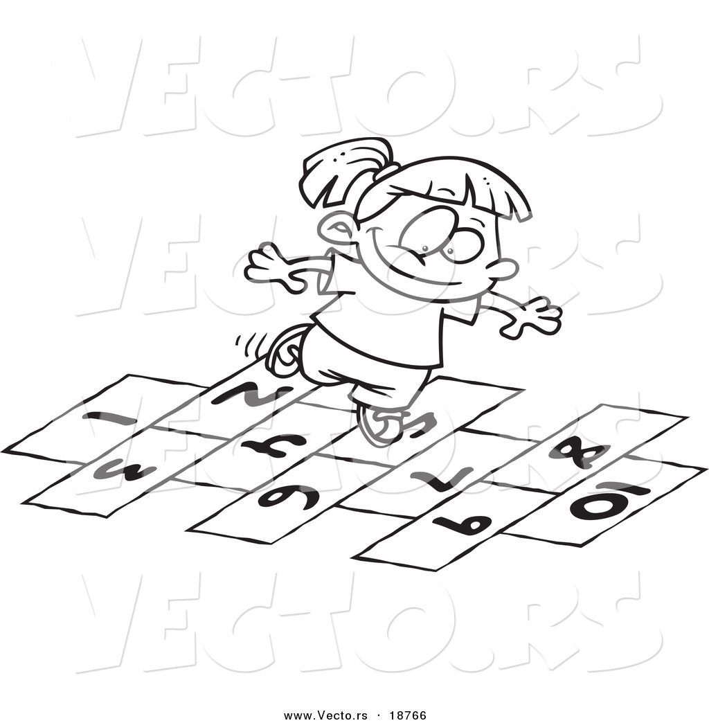 Playing Hop Scotch Outlined Coloring Page Cartoon Elephant Playing Hop