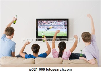 Stock Photograph   Friends Watching Football On The Tv  Fotosearch