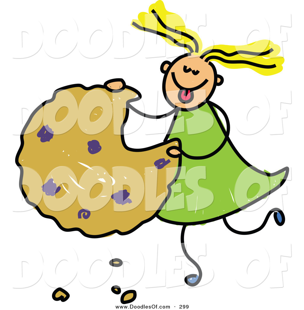 Vector Clipart Of A Childs Sketch Of A Happy Girl Eating A Giant