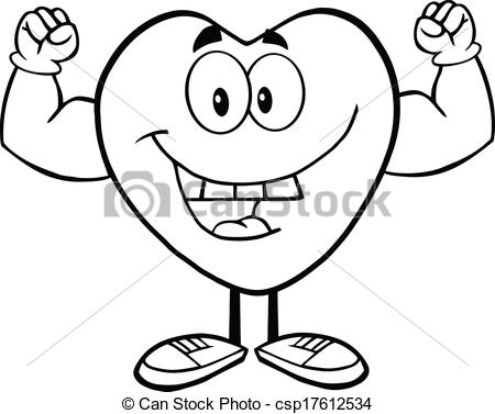 Vectors Of Outlined Heart Showing Muscle Arms   Black And White Happy