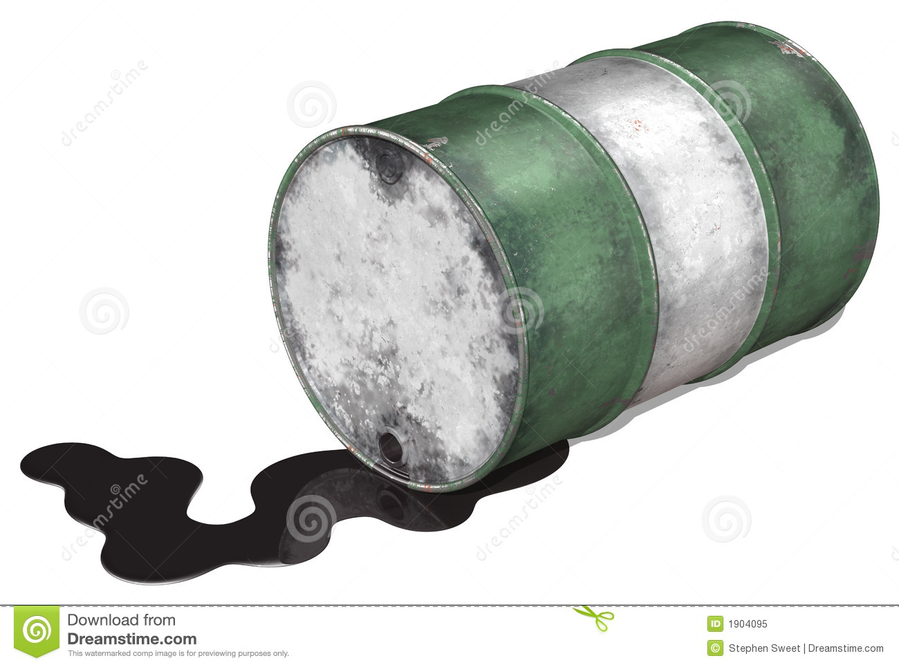 3d Illustration Of An Old Oil Barrel With Oil Spilled On The Ground
