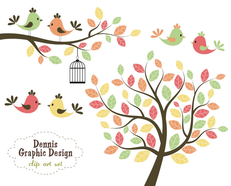 Buy 2 Get 2 Free Cute Bird Clip Art Trees By Dennisgraphicdesign