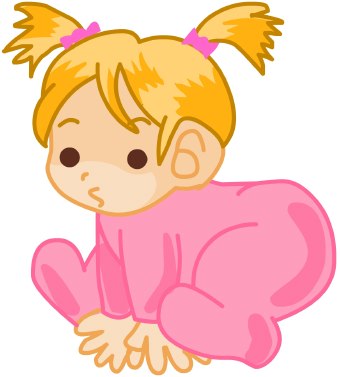 Clip Art Of A Baby Girl With Pigtails In A Pink Sleeper Sitting On The    