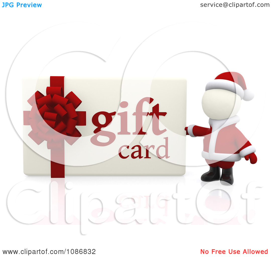 Clipart 3d Teeny Christmas Santa With A Gift Card   Royalty Free Cgi