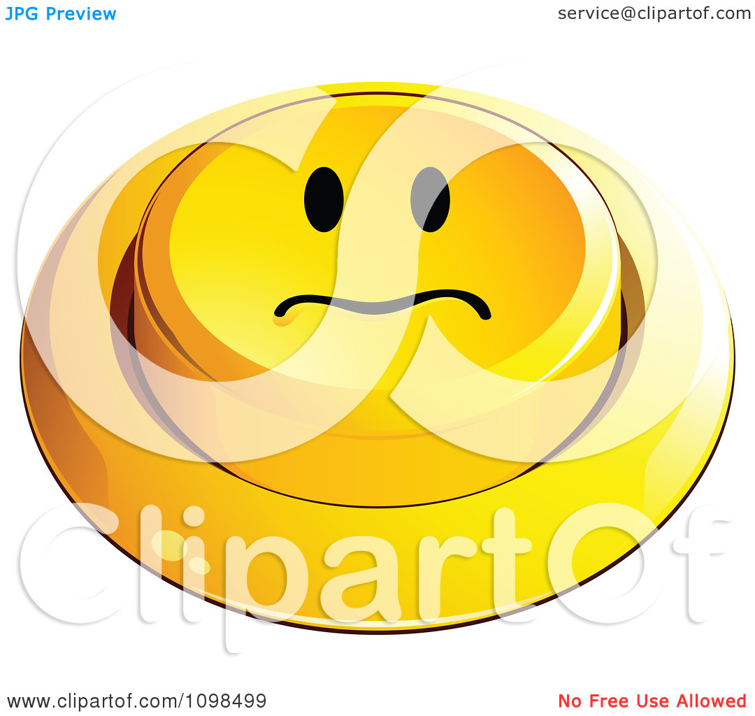 Clipart 3d Yellow Upset Button Smiley Emoticon Face   Royalty Free